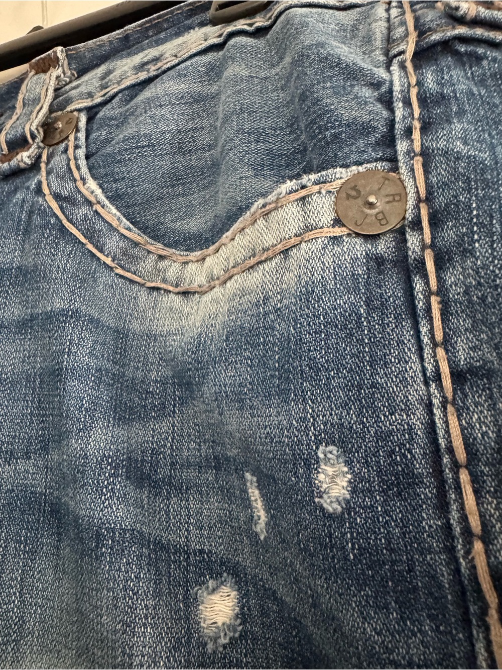 Men's True Religion Distressed Blue Denim Jeans, 34x34 - Picture 3 of 12